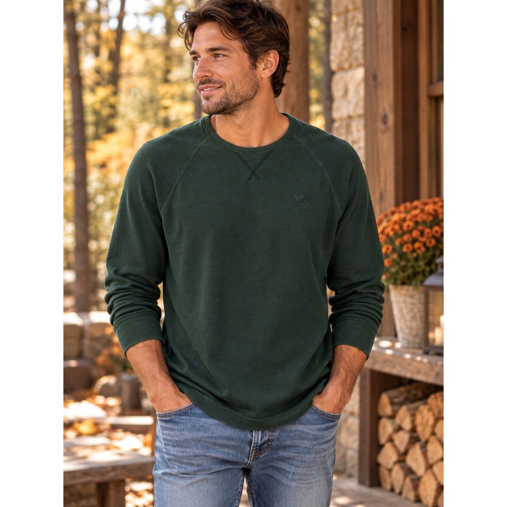 American Eagle Legend Mens XXL Forest Green Waffle Knit Thermal Long Sleeve Top